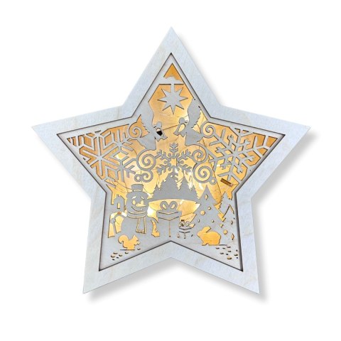 LAMPION Drewniana Gwiazdka ŚWIĄTECZNA Bałwanek ŚWIĘTA Dekor 3D BEZ LAMPEK