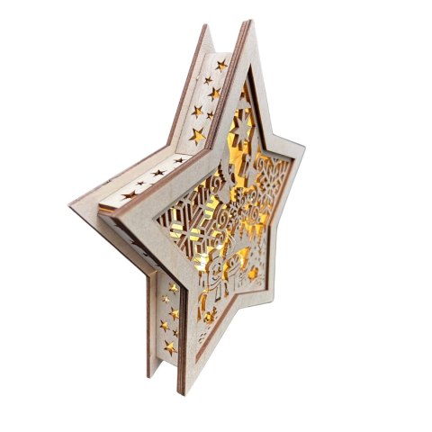 LAMPION Drewniana Gwiazdka ŚWIĄTECZNA Bałwanek ŚWIĘTA Dekor 3D BEZ LAMPEK