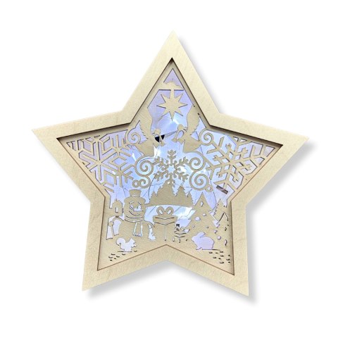 LAMPION Drewniana Gwiazdka ŚWIĄTECZNA Bałwanek ŚWIĘTA Dekor 3D BEZ LAMPEK