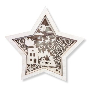 LAMPION Drewniana Gwiazdka ŚWIĄTECZNA Sanki ŚWIĘTA Dekor Ozdoba BEZ LAMPEK