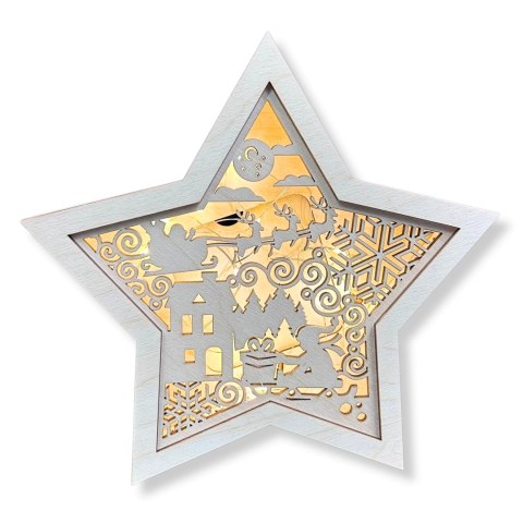 LAMPION Drewniana Gwiazdka ŚWIĄTECZNA Sanki ŚWIĘTA Dekor Ozdoba BEZ LAMPEK