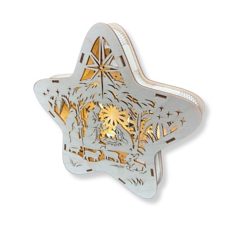 LAMPION Drewniana Gwiazdka ŚWIĄTECZNA Stajenka ŚWIĘTA Ozdoba 3D BEZ LAMPEK