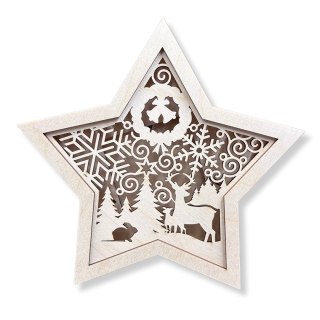 LAMPION Drewniana Gwiazdka ŚWIĄTECZNA Zwierzęta ŚWIĘTA Ozdoba 3D BEZ LAMPEK