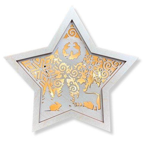 LAMPION Drewniana Gwiazdka ŚWIĄTECZNA Zwierzęta ŚWIĘTA Ozdoba 3D BEZ LAMPEK