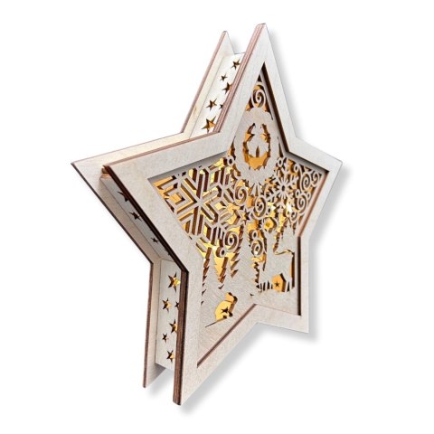 LAMPION Drewniana Gwiazdka ŚWIĄTECZNA Zwierzęta ŚWIĘTA Ozdoba 3D BEZ LAMPEK