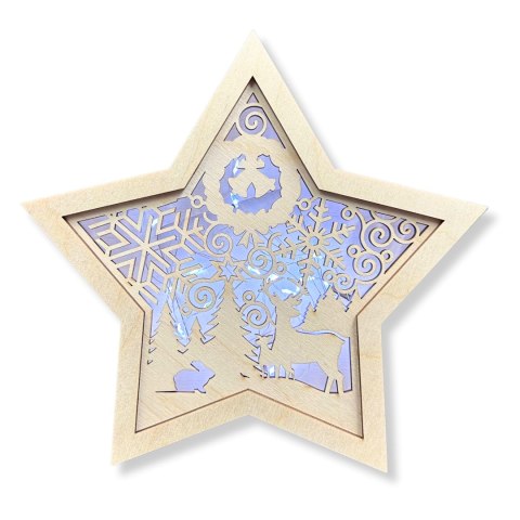 LAMPION Drewniana Gwiazdka ŚWIĄTECZNA Zwierzęta ŚWIĘTA Ozdoba 3D BEZ LAMPEK