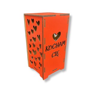 Lampion Drewniany Czerwony Latarenka KOCHAM CIĘ Walentynki Prezent Dekor