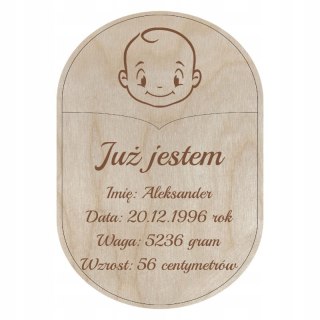 Metryczka dla Dziecka Drewniana Narodziny Personalizowana z Imieniem Pamiątka Prezent