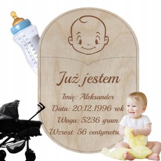 Metryczka dla Dziecka Drewniana Narodziny Personalizowana z Imieniem Pamiątka Prezent