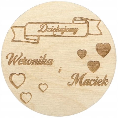 Podziękowanie MAGNES dla Gości Ślub Wesele Personalizowane Pamiątka 7 cm