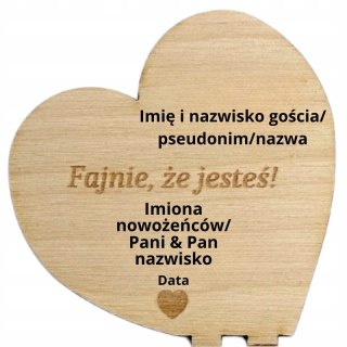Winietka Ślubna Serce dla Gości Weselnych Imiona Gości Eleganckie Wizytówki