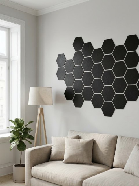 CZARNY HEKSAGON MAŁY PANELE DEKORACYJNE PANEL ŚCIENNY SZEŚCIAN NA ŚCIANĘ