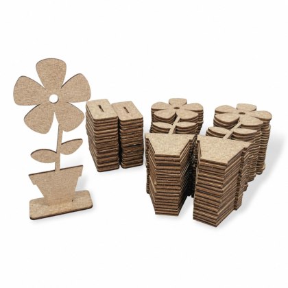 Kwiat Drewniany Kwiatek Kwiatki w Doniczce 15 cm Zestaw 50 SZTUK SUROWY HDF