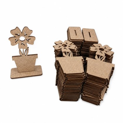 Kwiatki Drewniany Kwiat Kwiatek Bratek na Podstawce Stojący 13,5 cm 50 SZTUK