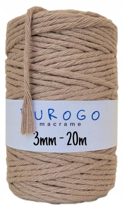 Sznurek do Makramy Bawełniany Skręcany Ekologiczny Beżowy 20m 3mm Sznurek do Makramy Bawełniany Skręcany Ekologiczny Beżowy 20m 3mm