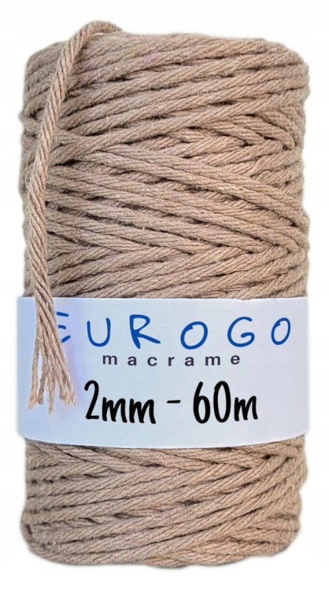 Sznurek do Makramy Bawełniany Skręcany Ekologiczny Beżowy 60m 2mm Sznurek do Makramy Bawełniany Skręcany Ekologiczny Beżowy 60m 2mm