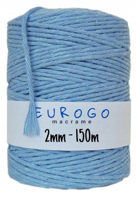 Sznurek do Makramy Bawełniany Skręcany Ekologiczny Błękitny 150m 2mm Sznurek do Makramy Bawełniany Skręcany Ekologiczny Błękitny 150m 2mm