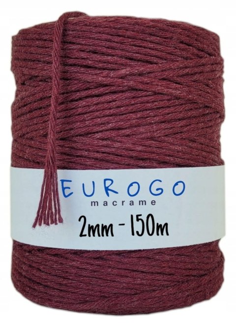 Sznurek do Makramy Bawełniany Skręcany Ekologiczny Bordowy 150m 2mm Sznurek do Makramy Bawełniany Skręcany Ekologiczny Bordowy 150m 2mm