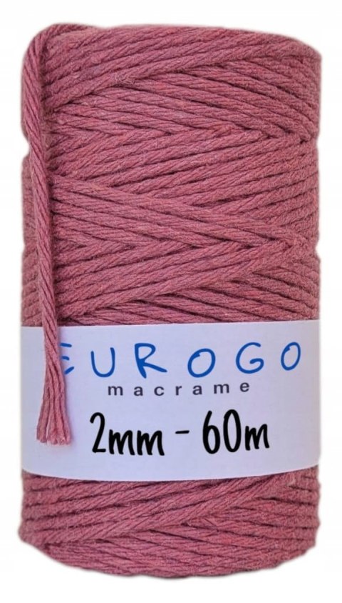 Sznurek do Makramy Bawełniany Skręcany Ekologiczny EKO Brudny Róż 60m 2mm Sznurek do Makramy Bawełniany Skręcany Ekologiczny EKO Brudny Róż 60m 2mm