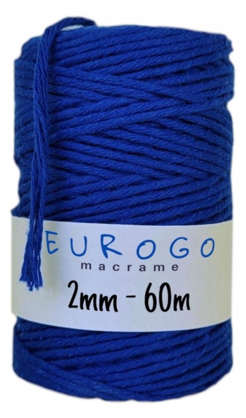 Sznurek do Makramy Bawełniany Skręcany Ekologiczny EKO Chabrowy 60m 2mm Sznurek do Makramy Bawełniany Skręcany Ekologiczny EKO Chabrowy 60m 2mm