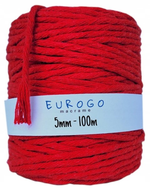 Sznurek do Makramy Bawełniany Skręcany Ekologiczny EKO Czerwony 100m 5mm Sznurek do Makramy Bawełniany Skręcany Ekologiczny EKO Czerwony 100m 5mm