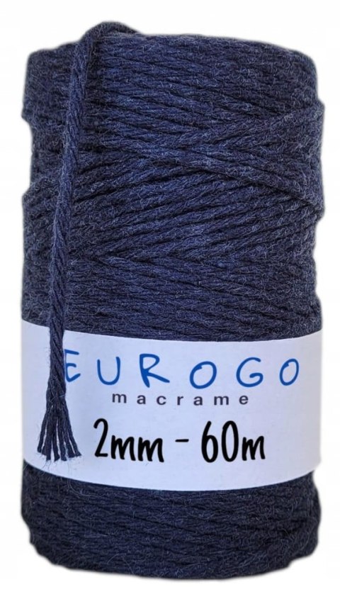 Sznurek do Makramy Bawełniany Skręcany Ekologiczny EKO Granatowy 60m 2mm Sznurek do Makramy Bawełniany Skręcany Ekologiczny EKO Granatowy 60m 2mm