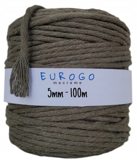 Sznurek do Makramy Bawełniany Skręcany Ekologiczny EKO Khaki 100m 5mm Sznurek do Makramy Bawełniany Skręcany Ekologiczny EKO Khaki 100m 5mm