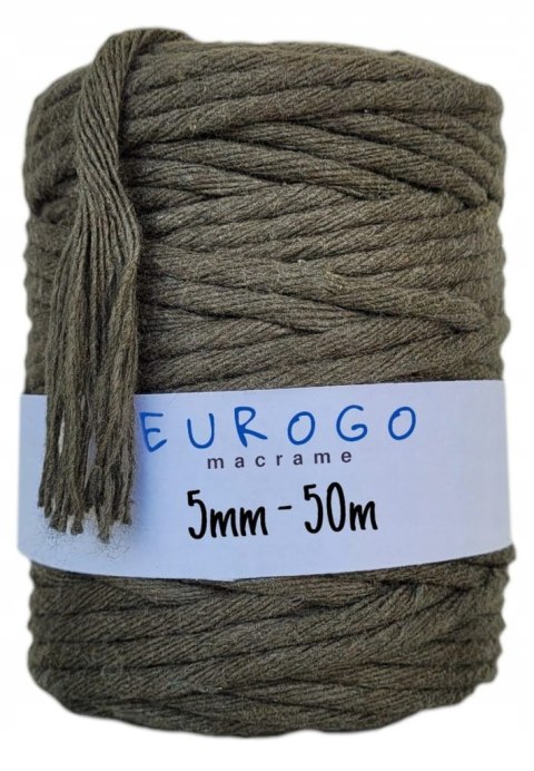 Sznurek do Makramy Bawełniany Skręcany Ekologiczny EKO Khaki 50m 5mm Sznurek do Makramy Bawełniany Skręcany Ekologiczny EKO Khaki 50m 5mm