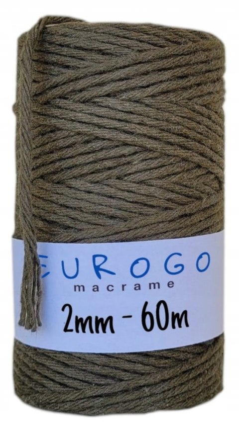 Sznurek do Makramy Bawełniany Skręcany Ekologiczny EKO Khaki 60m 2mm Sznurek do Makramy Bawełniany Skręcany Ekologiczny EKO Khaki 60m 2mm