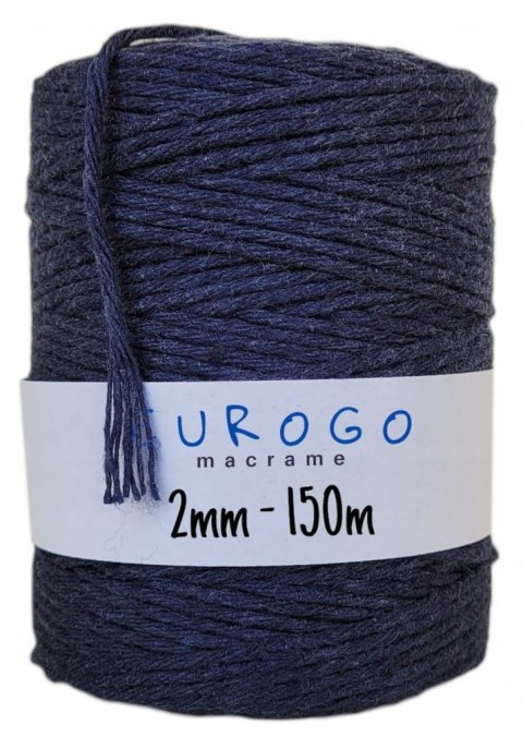 Sznurek do Makramy Bawełniany Skręcany Ekologiczny Granatowy 150m 2mm Sznurek do Makramy Bawełniany Skręcany Ekologiczny Granatowy 150m 2mm