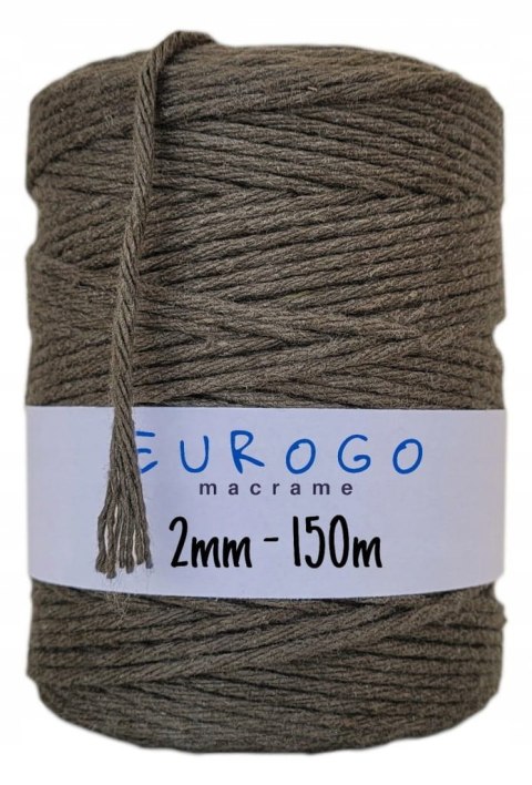 Sznurek do Makramy Bawełniany Skręcany Ekologiczny Khaki 150m 2mm Sznurek do Makramy Bawełniany Skręcany Ekologiczny Khaki 150m 2mm