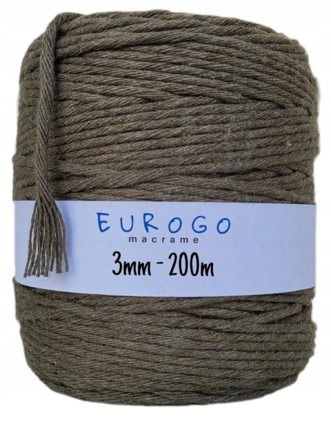 Sznurek do Makramy Bawełniany Skręcany Ekologiczny Khaki 200m 3mm Sznurek do Makramy Bawełniany Skręcany Ekologiczny Khaki 200m 3mm