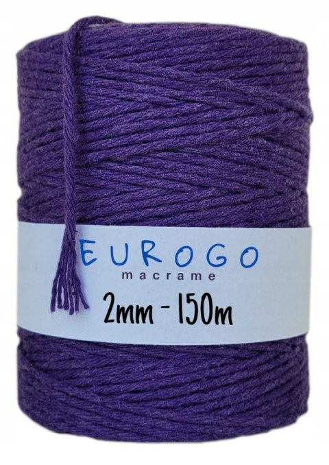 Sznurek do Makramy Bawełniany Skręcany Ekologiczny Lawendowy 150m 2mm Sznurek do Makramy Bawełniany Skręcany Ekologiczny Lawendowy 150m 2mm