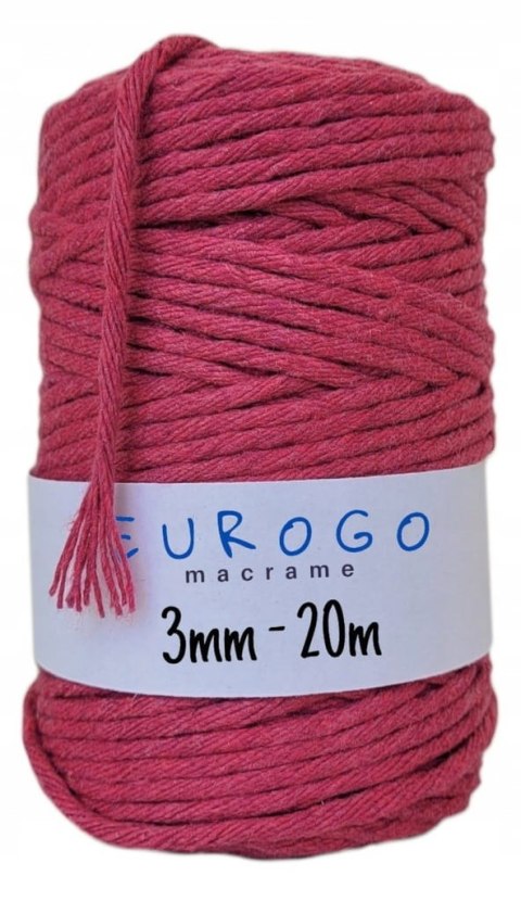 Sznurek do Makramy Bawełniany Skręcany Ekologiczny Malinowy 20m 3mm Sznurek do Makramy Bawełniany Skręcany Ekologiczny Malinowy 20m 3mm