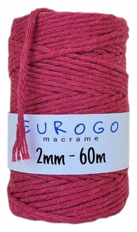 Sznurek do Makramy Bawełniany Skręcany Ekologiczny Malinowy 60m 2mm Sznurek do Makramy Bawełniany Skręcany Ekologiczny Malinowy 60m 2mm