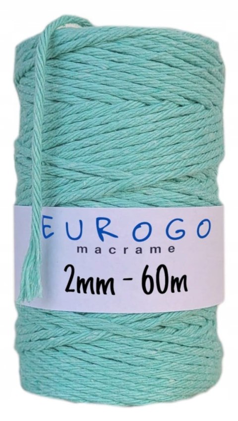Sznurek do Makramy Bawełniany Skręcany Ekologiczny Miętowy 60m 2mm Sznurek do Makramy Bawełniany Skręcany Ekologiczny Miętowy 60m 2mm