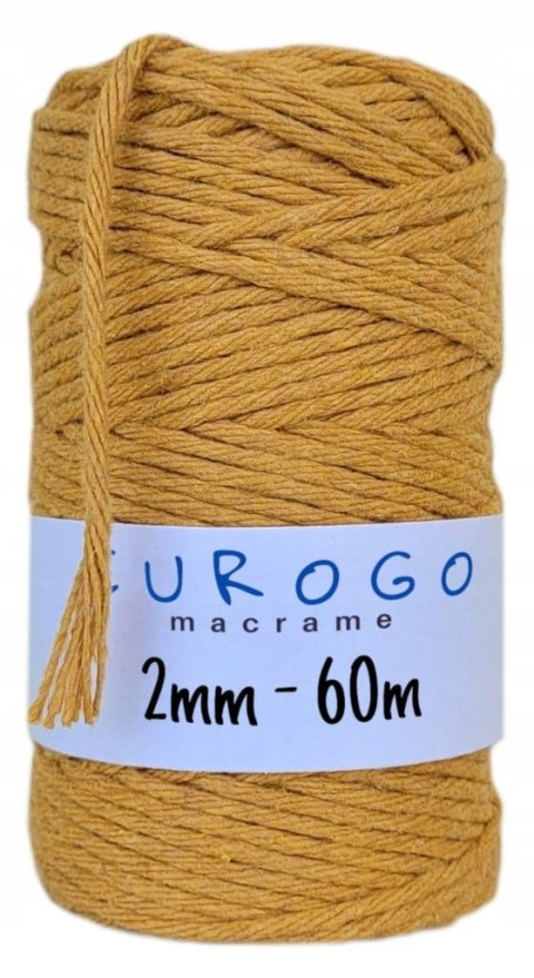 Sznurek do Makramy Bawełniany Skręcany Ekologiczny Musztardowy 60m 2mm Sznurek do Makramy Bawełniany Skręcany Ekologiczny Musztardowy 60m 2mm