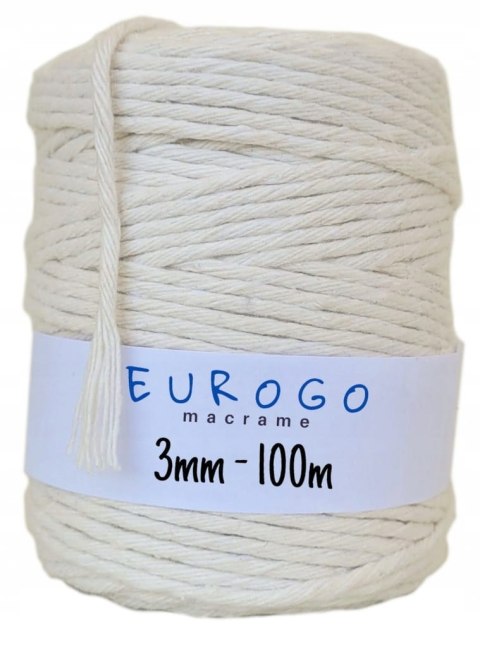 Sznurek do Makramy Bawełniany Skręcany Ekologiczny Naturalny 100m 3mm Sznurek do Makramy Bawełniany Skręcany Ekologiczny Naturalny 100m 3mm