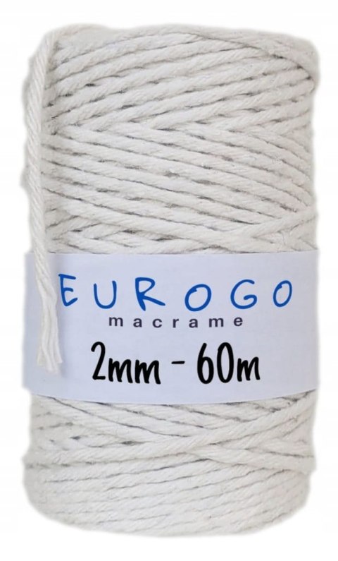 Sznurek do Makramy Bawełniany Skręcany Ekologiczny Naturalny 60m 2mm Sznurek do Makramy Bawełniany Skręcany Ekologiczny Naturalny 60m 2mm