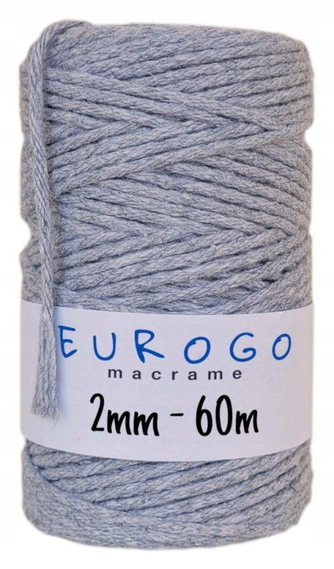 Sznurek do Makramy Bawełniany Skręcany Ekologiczny Szary 60m 2mm Sznurek do Makramy Bawełniany Skręcany Ekologiczny Szary 60m 2mm